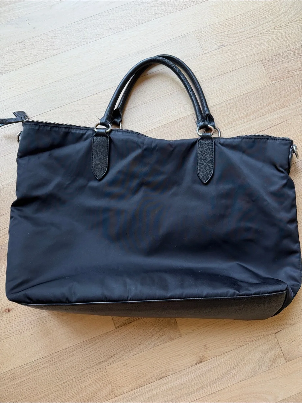 Halogen Black Nylon Laptop Tote with Leather Trim